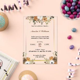 Crème Bloemen Samen Met Hun Gezinnen Trouwen Acryl Uitnodigingen