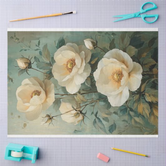 Crème Bloemen Tissuepapier (Craft)