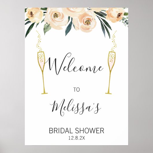 Crème Bloemengazen Bruiloft Feest Welkom Bord Poster (Voorkant)
