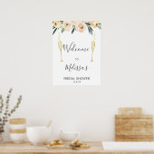 Crème Bloemenglas Bruidsjurk Shower Welkomstbord Poster (Keuken)