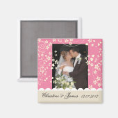 Crème bloemetjes op roze magneet, met je foto magneet (Voorkant / Achterkant)