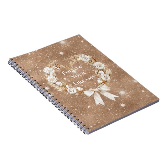 Crème Bloemhartkrans Bruine Glitters Notitieboek (Rechterzijde)