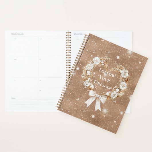 Crème Bloemhartkrans Bruine Glitters Planner (Display)