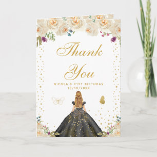 Crème Bloemige Blonde Haar Meisje Verjaardag Bedankkaart