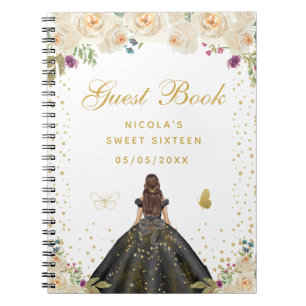 Crème Bloemige Bruine Haar Prinses Sweet Sixteen Notitieboek