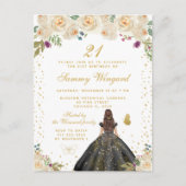 Crème Bloemige Bruine Haar Prinses Verjaardagsfees Briefkaart (Voorkant)