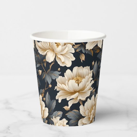 Crème Bloemige Pioen Moderne Elegantie Papieren Bekers (Links)