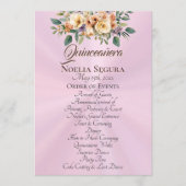 Crème Bloemige Quinceanera Programma - Pastel Roze Programmakaart (Voorkant)
