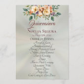Crème Bloemige Quinceanera Programma - Pastel Sali Programmakaart (Voorkant)