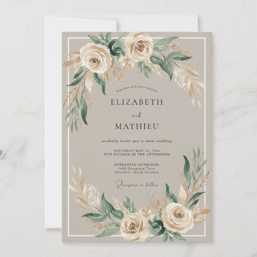 Crème Bloemrijke Boho Romantische Bruiloft Kaart (Voorkant)