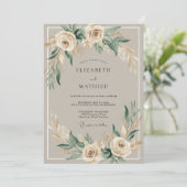 Crème Bloemrijke Boho Romantische Bruiloft Kaart (Staand voorkant)