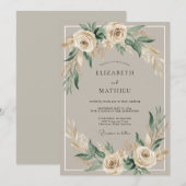 Crème Bloemrijke Boho Romantische Bruiloft Kaart (Voorkant / Achterkant)