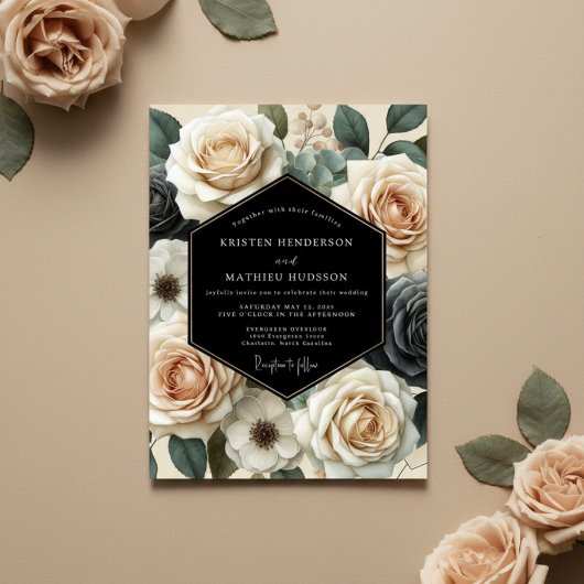Crème Bloemrijke Romantische Bruiloft Kaart