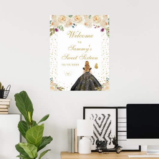 Crème blond haar meisje lief zestien welkom poster (Thuiskantoor)