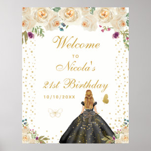 Crème Blond Meisje Verjaardagsfeest Welkom Poster