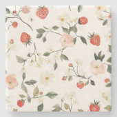 Crème Blush Aardbeien Stenen Onderzetter (Voorkant)