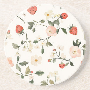 Crème Blush Aardbeien Zandsteen Onderzetter