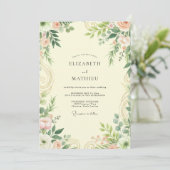 Crème Blush Bladrijke Bruiloft Kaart (Staand voorkant)