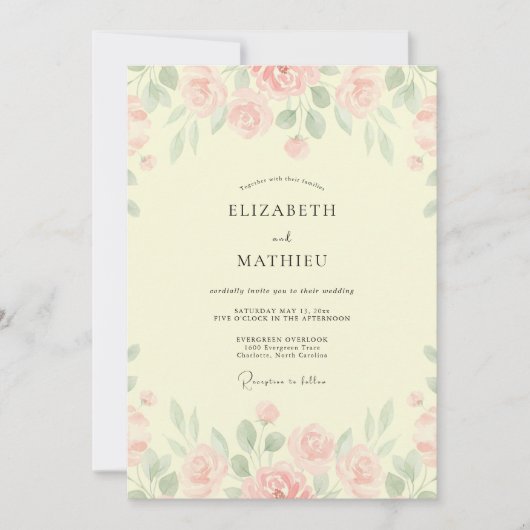 Crème Blush Bloem Bruiloft Kaart (Voorkant)