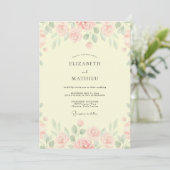 Crème Blush Bloem Bruiloft Kaart (Staand voorkant)