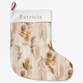 Crème Blush Boho Bloemen Kerstmis Grote Kerstsok (Voorkant)