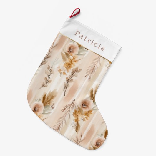 Crème Blush Boho Bloemen Kerstmis Grote Kerstsok (Voorkant (Hangend))