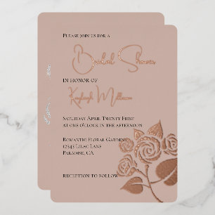 Crème Blush Diamanten Rozen Bruiloft Feest Folie Uitnodiging