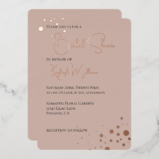 Crème Blush Diamonds Confetti Stippen Vrijgezellen Folie Uitnodiging (Voorkant / Achterkant)