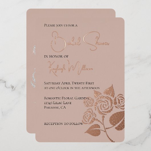 Crème Blush Diamonds Rozen Vrijgezellenfeest Folie Uitnodiging (Voorkant / Achterkant)