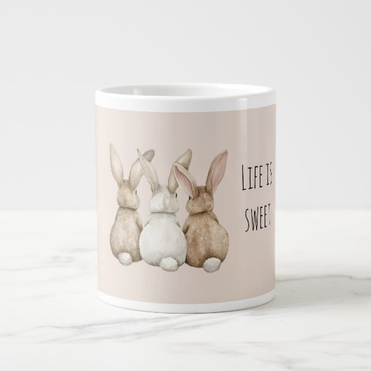 Crème Blush Drie Moppige Konijn Konijnen Grote Koffiekop (Voorkant)