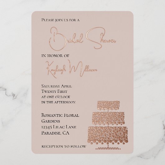 Crème Blush Glam Diamonds Cake Vrijgezellenfeest Folie Uitnodiging (Voorkant)