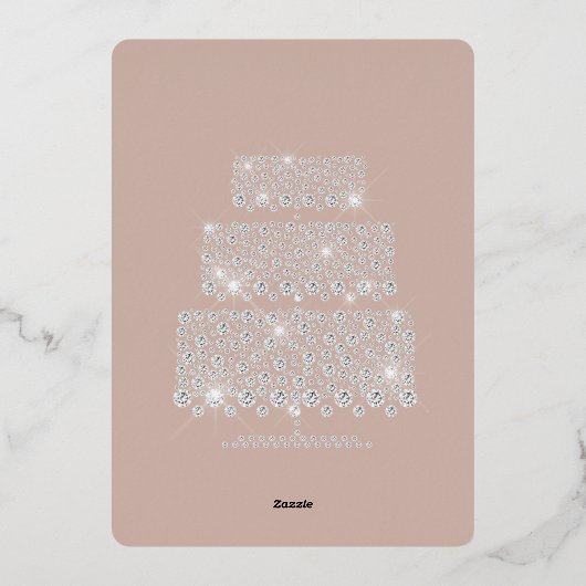 Crème Blush Glam Diamonds Cake Vrijgezellenfeest Folie Uitnodiging (Achterkant)