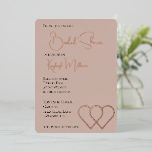 Crème Blush Glam Pearl Two Hearts Bruidsfeest Folie Uitnodiging