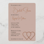 Crème Blush Glam Pearl Two Hearts Vrijgezellenfees Folie Uitnodiging (Voorkant)