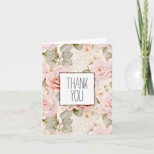 Crème Blush Roses Floral Bedankt Kaart (Voorkant)