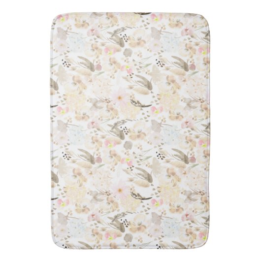Crème Blush Roze Bloemen Badmat (Voorkant Verticaal)