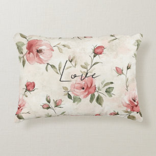 Crème Blush Roze Bloemen Bloemstuk Accent Kussen