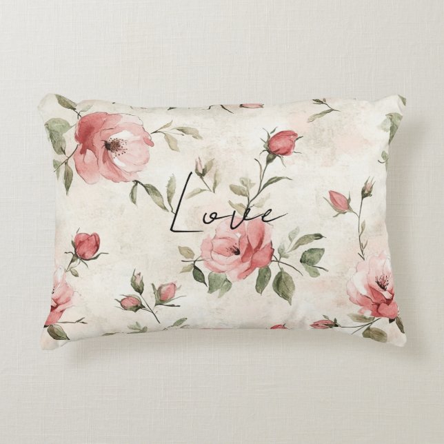 Crème Blush Roze Bloemen Bloemstuk Accent Kussen (Voorkant)