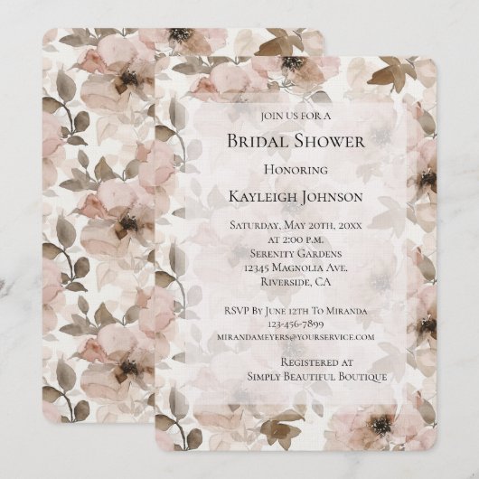 Crème Blush Roze Bloemen Vrijgezellenfeest Kaart (Voorkant / Achterkant)