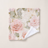 Crème Blush Roze Rozen Bloem Bruidsmeisjesfeest Bad Handdoek (Wasdoekje)