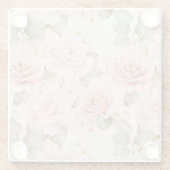 Crème Blush Roze Rozen Bloem Bruiloft Glazen Onderzetter (Achterkant)