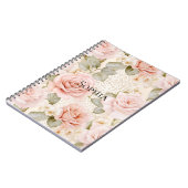 Crème Blush Roze Rozen Bloem Bruiloft Notitieboek (Linkerzijde)