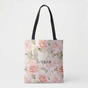 Crème Blush Roze Rozen Bloem Bruiloft Tote Bag