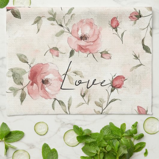 Crème Blush Roze Rozen Bloem Theedoek (Gevouwen)