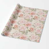 Crème Blush Roze Rozen Bloemige Bruiloft Cadeaupapier (Uitgerold)