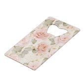 Crème Blush Roze Rozen Bloemige Bruiloft Creditkaart Flessenopener (Voorkant Gekanteld)