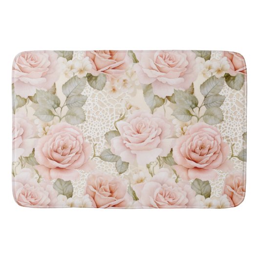 Crème Blush Roze Rozen Bloemige Bruiloftsdouche Badmat (Voorkant)