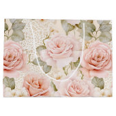 Crème Blush Roze Rozen Bloemige Bruiloftsdouche Groot Cadeauzakje (Achterkant)
