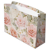 Crème Blush Roze Rozen Bloemige Bruiloftsdouche Groot Cadeauzakje (Achterkant Gekanteld)