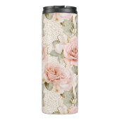 Crème Blush Roze Rozen Bloemige Bruiloftsdouche Thermosbeker (Achterkant)